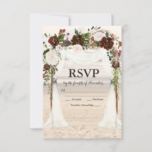 Carte de réponse pour arche de mariage sur la plag (Devant)