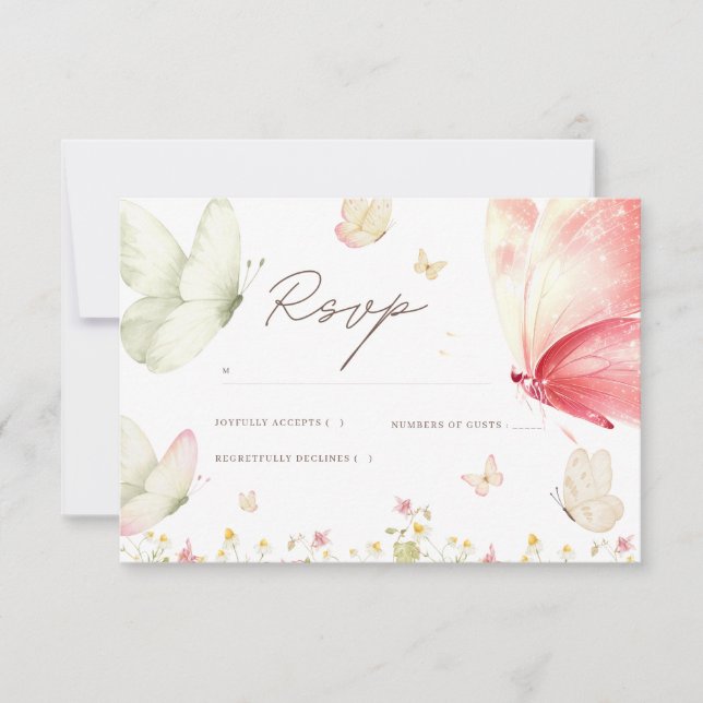 Carte de réponse pour Baby Shower Papillon Rose Fi (Devant)