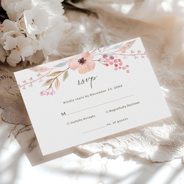 Carte de réponse pour baptême de fille rose pâle f (Blush Pink Floral Girl Baptism RSVP Card)