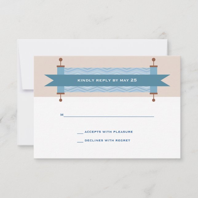 Carte de réponse pour Bar Mitzvah Chevron Blues (Devant)