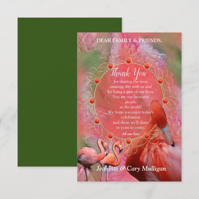 Carte de réponse pour des fleurs roses de corail,  (Devant / Derrière)