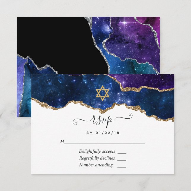 Carte de réponse pour la Bat Mitzvah de l'agate de (Devant / Derrière)