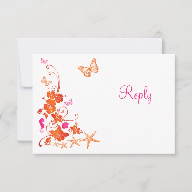 Carte de réponse pour la plage tropicale rose, ora (Devant)