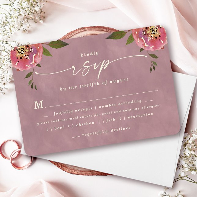 Carte de réponse pour le choix de repas de mariage (Say "I DO" to Romantic Watercolor Florals and a Cottagecore Vibe with the Ophelia Wedding Suite.)