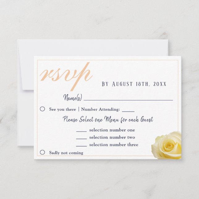 Carte de réponse pour le choix du menu de mariage  (Devant)