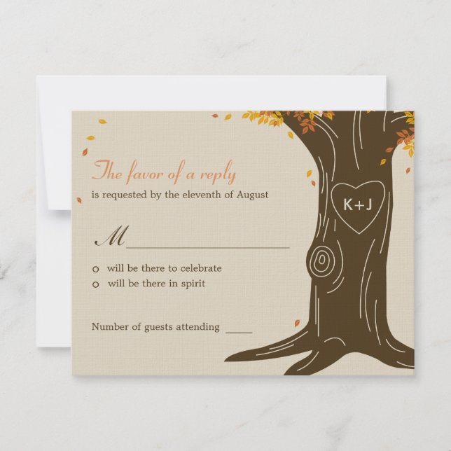 Carte de réponse pour le mariage d'automne sous le (Devant)