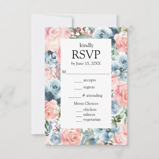 Carte de réponse pour les choix de menu Roses rose (Devant)