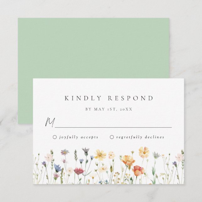 Carte de réponse pour mariage aux fleurs sauvages (Devant / Derrière)