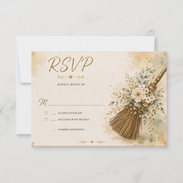 Carte de réponse pour mariage avec saut de balai (Devant)