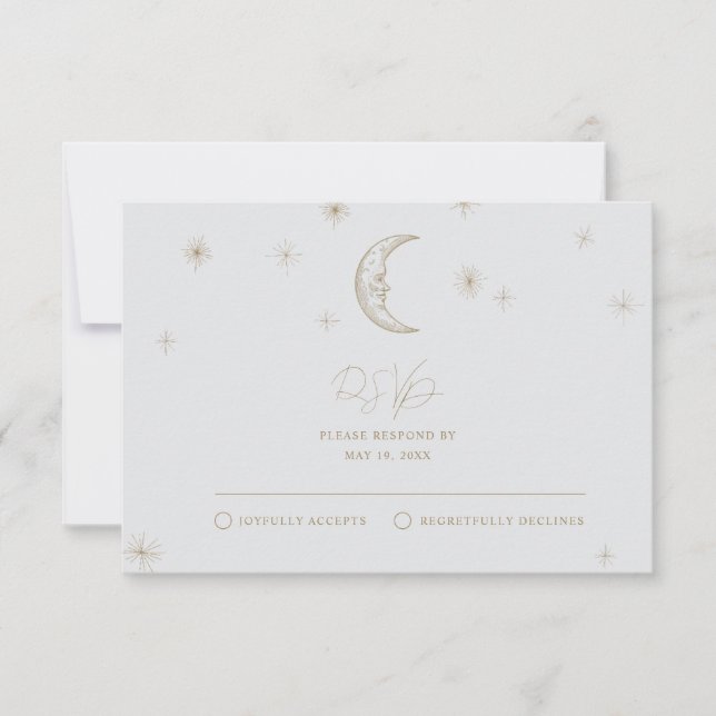 Carte de réponse pour mariage céleste étoile et lu (Devant)