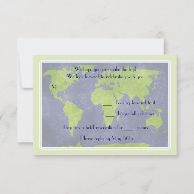Carte de réponse pour mariage de destination mondi (Devant)