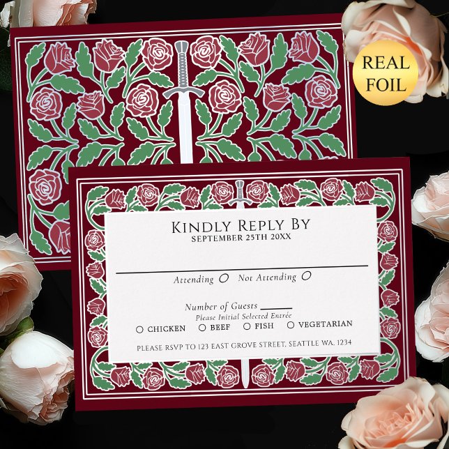 Carte de réponse pour mariage royal avec épée flor (Créateur téléchargé)
