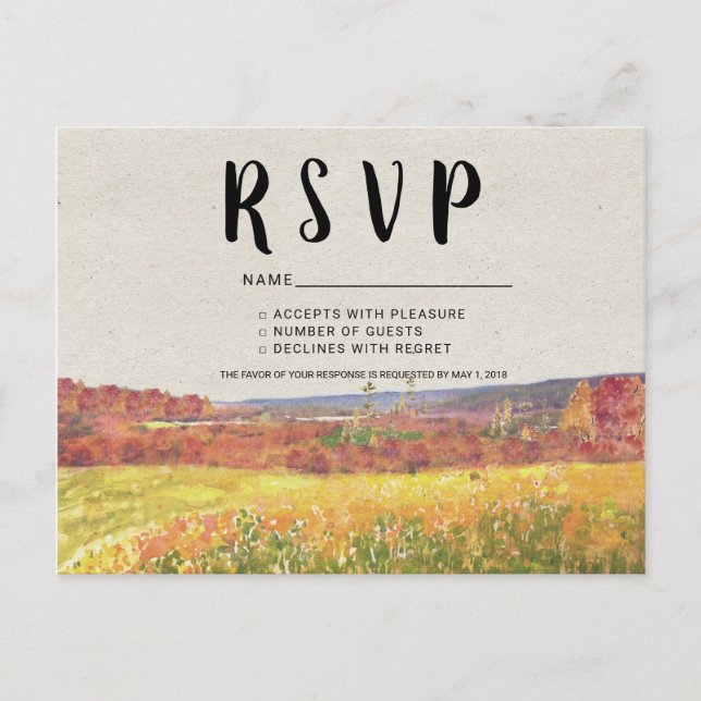 Carte de réponse pour mariage rustique d'automne (Devant)