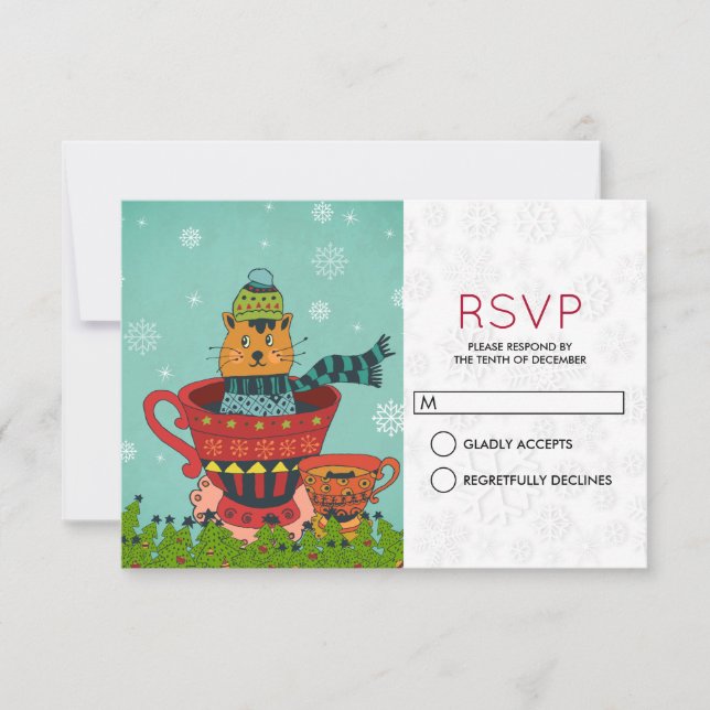 Carte de réponse pour Noël avec un chat fantaisist (Devant)