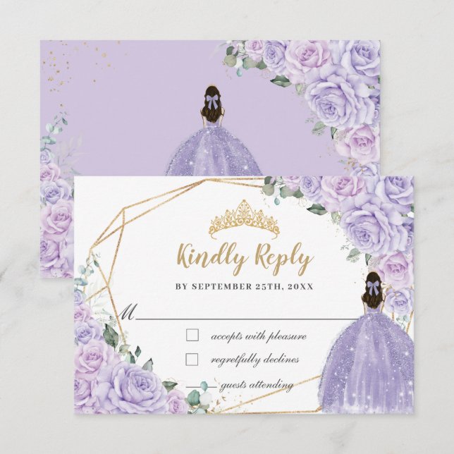 Carte de réponse pour Quinceanera Princesse Fleur  (Devant / Derrière)