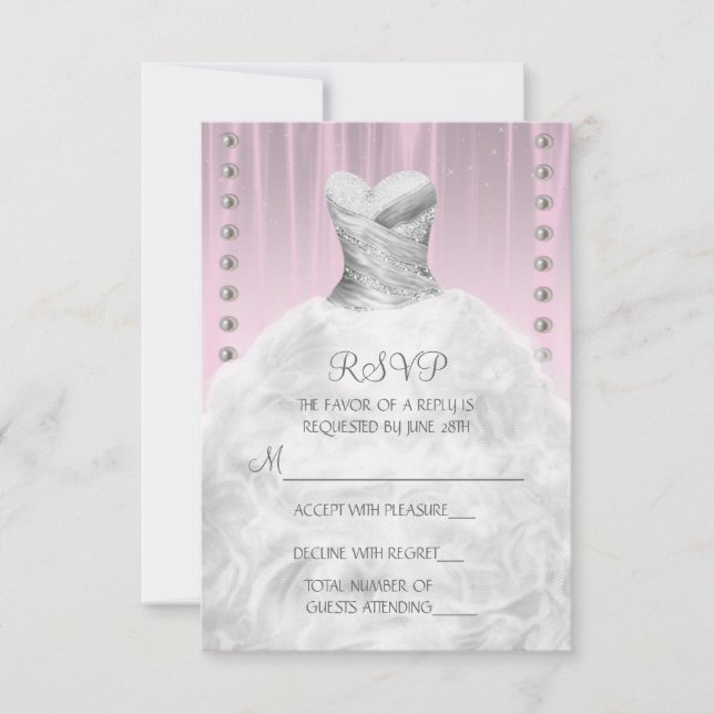 Carte de réponse pour Quinceanera rose avec robe d (Devant)