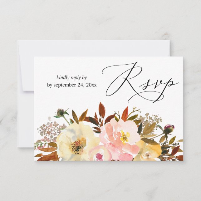 Carte de réponse pour repas avec fleurs rose et ja (Devant)