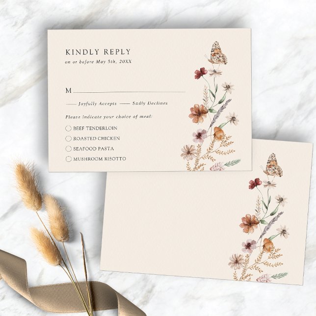 Carte de réponse pour repas Rustique Bohème (Rustic Boho Meal RSVP Card
)