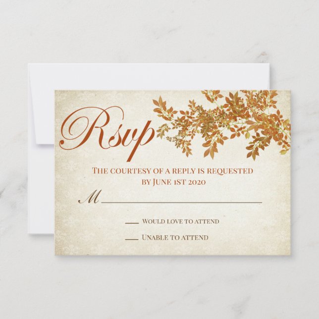 Carte de réponse pour un amour rustique d'automne (Devant)