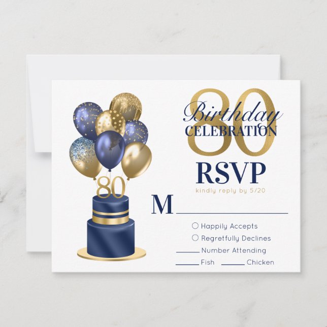 Carte de réponse pour un gâteau à ballons bleu mar (Devant)