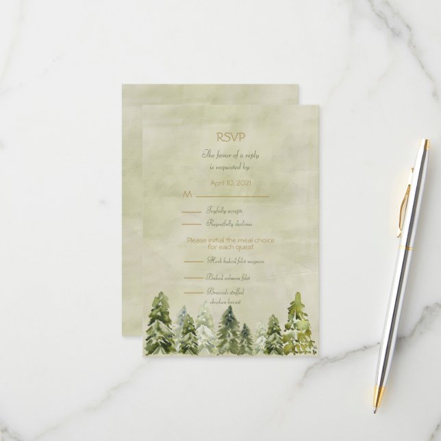 Carte de réponse pour un mariage sous les pins (Devant/Arrière en situation)