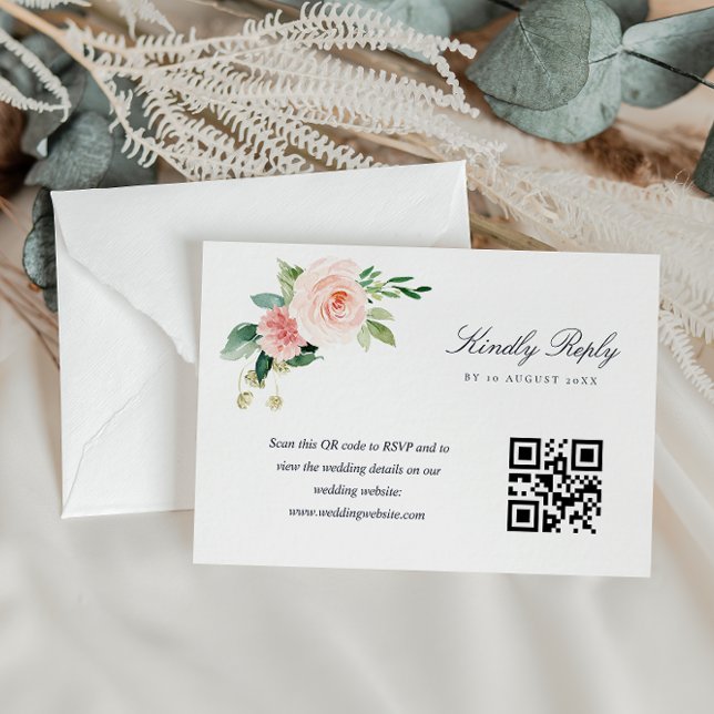 Carte de réponse QR code avec fleurs bleu marine e (Créateur téléchargé)