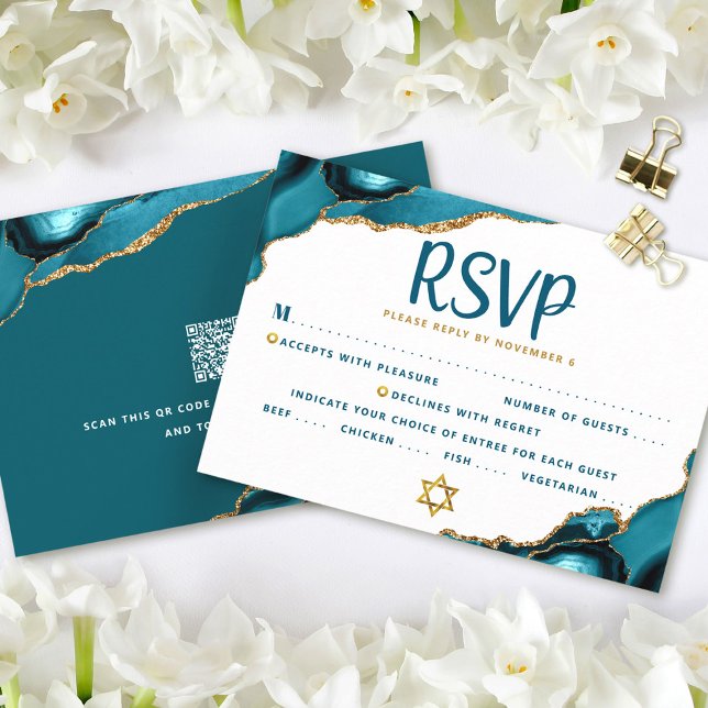 Carte de réponse QR Code Bat Mitzvah Agate Turquoi (Créateur téléchargé)