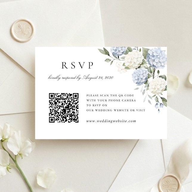 Carte de réponse QR Code de mariage à l'hortensia  (Créateur téléchargé)