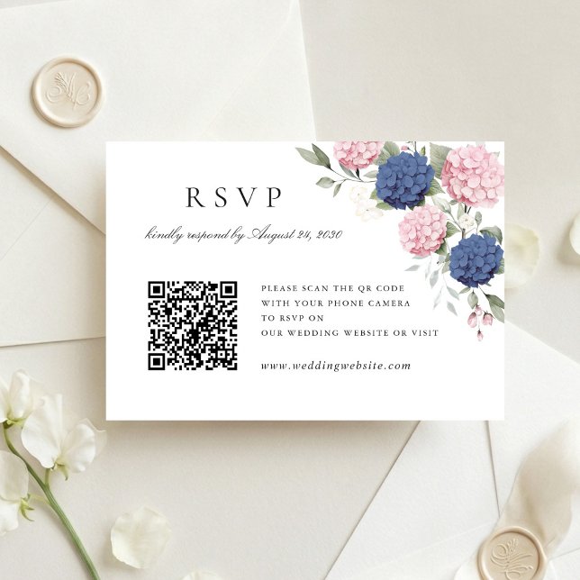 Carte de réponse QR Code de mariage aux hortensias (Créateur téléchargé)
