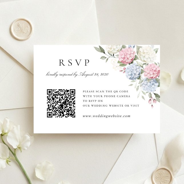 Carte de réponse QR Code de mariage aux hortensias (Créateur téléchargé)