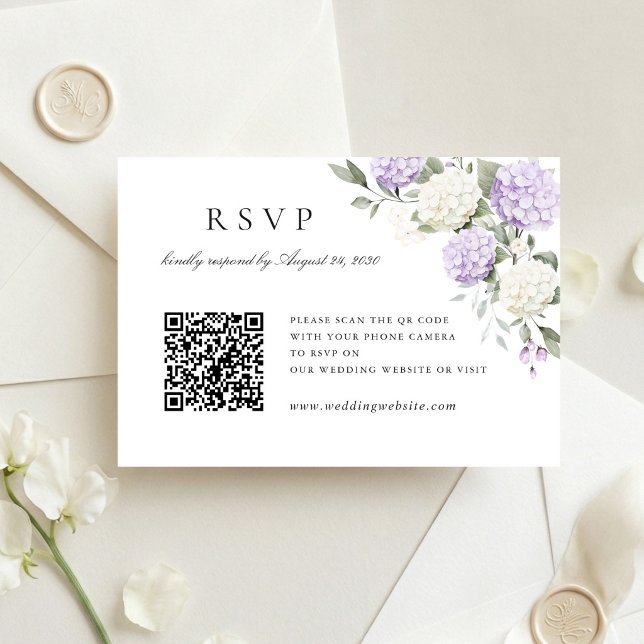 Carte de réponse QR Code de mariage aux hortensias (Créateur téléchargé)