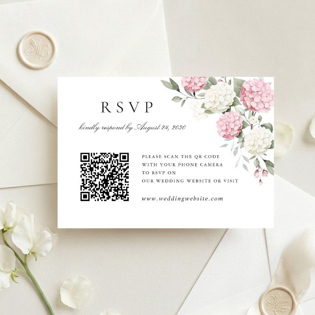 Carte de réponse QR Code de mariage aux Hydrangeas (Créateur téléchargé)