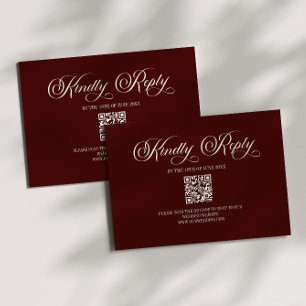 Carte de réponse QR Code de mariage élégant burgun