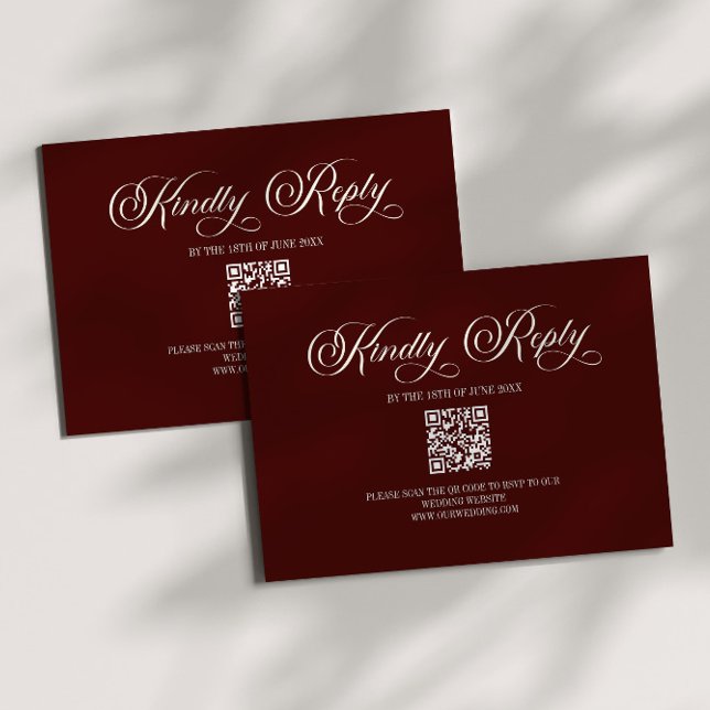 Carte de réponse QR Code de mariage élégant burgun (Créateur téléchargé)