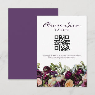 Carte de réponse QR Code de mariage floral foncé à