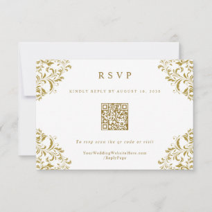 Carte de réponse QR Code de mariage vintage or élé
