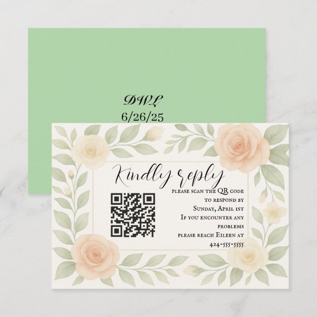 Carte de réponse QR Code florale à prix abordable (Devant / Derrière)