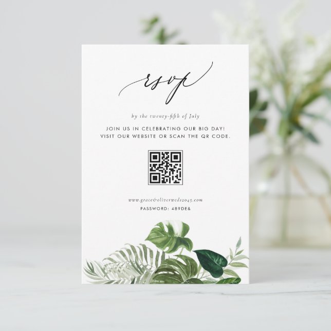 Carte de Réponse QR Code Mariage à la Feuille de M (Debout devant)