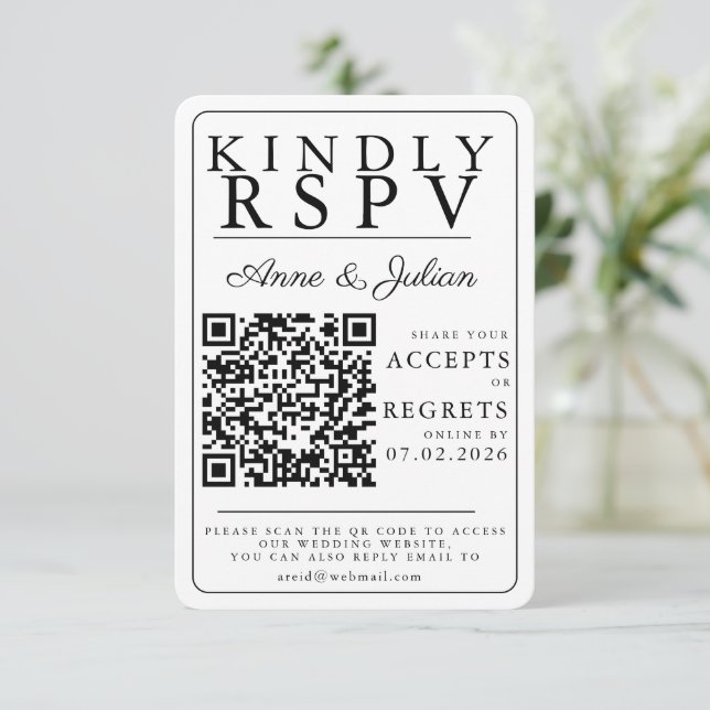 Carte de réponse QR Code photo moderne blanc (Debout devant)