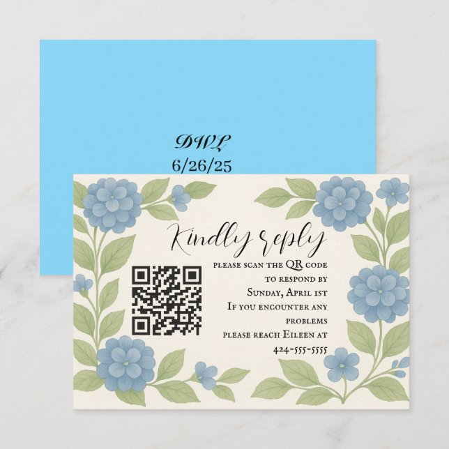 Carte de réponse QR Code pour Hydrangea Bleu de Bu (Devant / Derrière)