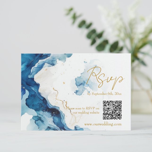 Carte de réponse QR Code pour le gala AZURE Marble (Debout devant)
