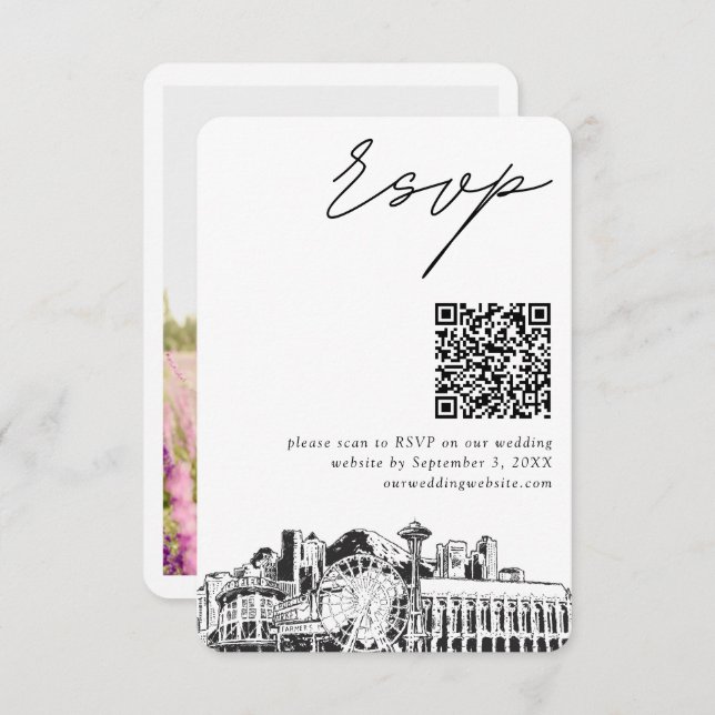 Carte de réponse QR Code pour mariage à Seattle, p (Devant / Derrière)