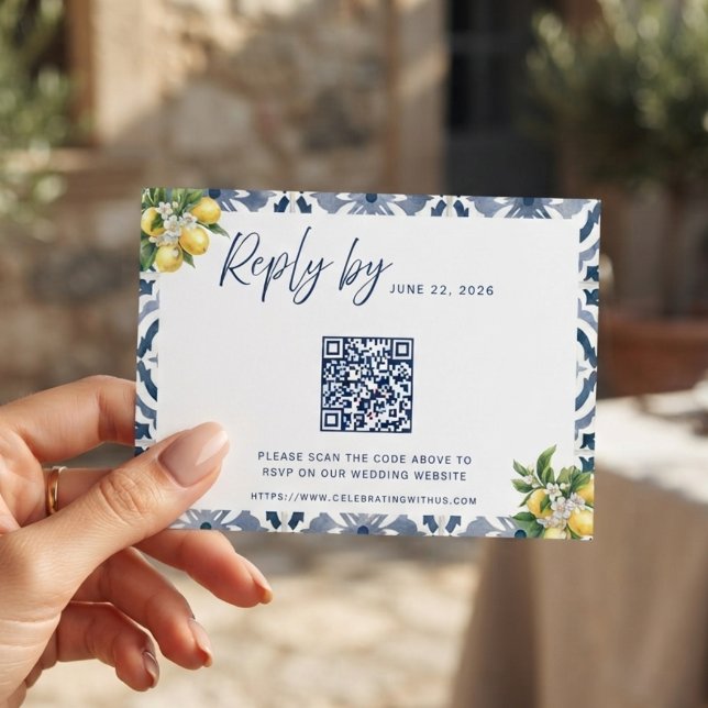Carte de réponse QR Code pour mariage au citron bl (Créateur téléchargé)