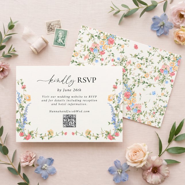 Carte de réponse QR Code pour mariage aux fleurs s (Créateur téléchargé)