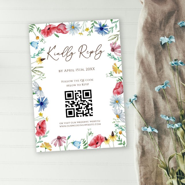 Carte de réponse QR Code pour mariage bohème aux f (Créateur téléchargé)