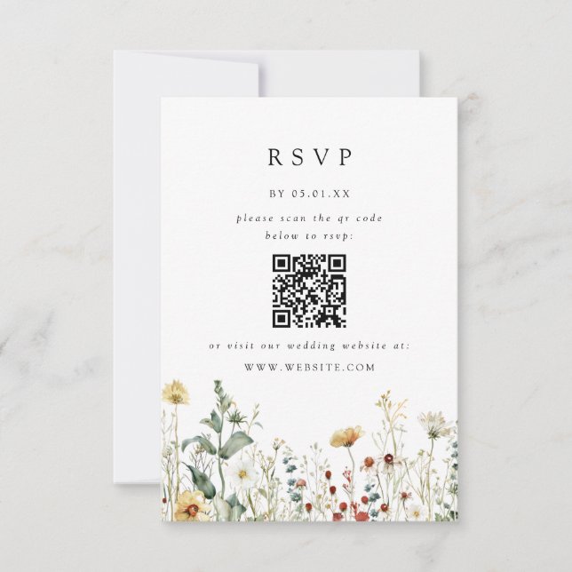 Carte de réponse QR Code pour mariage champêtre de (Devant)
