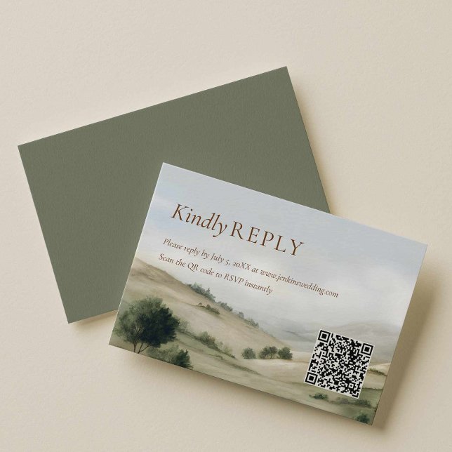 Carte de réponse QR Code pour mariage extérieur ra (Old Money Country Western Rsvp with QR Code Card)