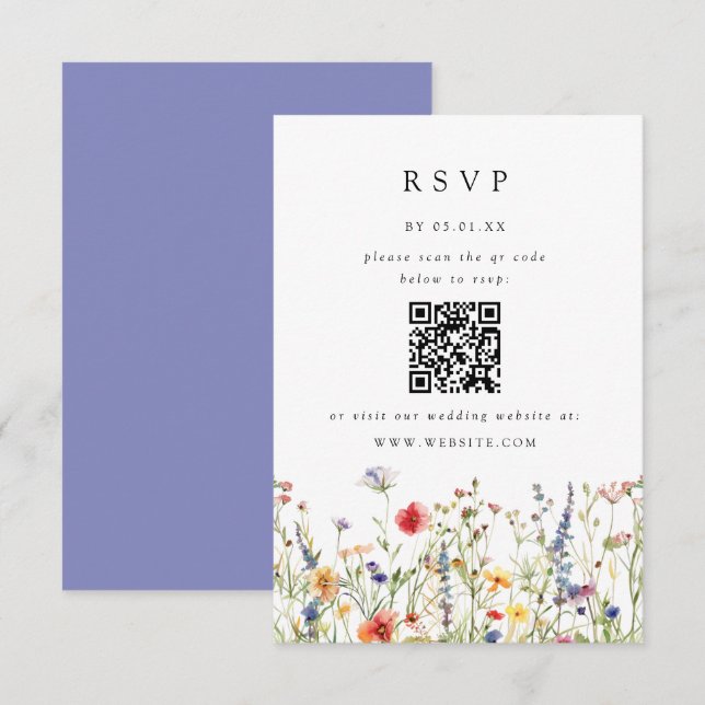 Carte de réponse QR Code pour mariage floral aquar (Devant / Derrière)