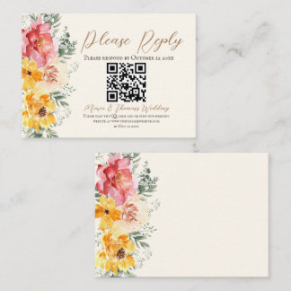 Carte de réponse QR code pour mariage floral d'aut