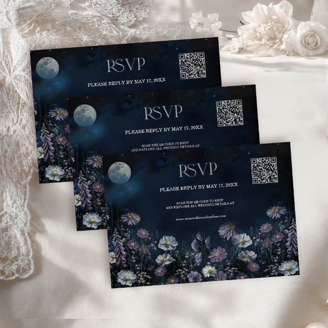 Carte de réponse QR Code pour mariage floral sombr (Créateur téléchargé)